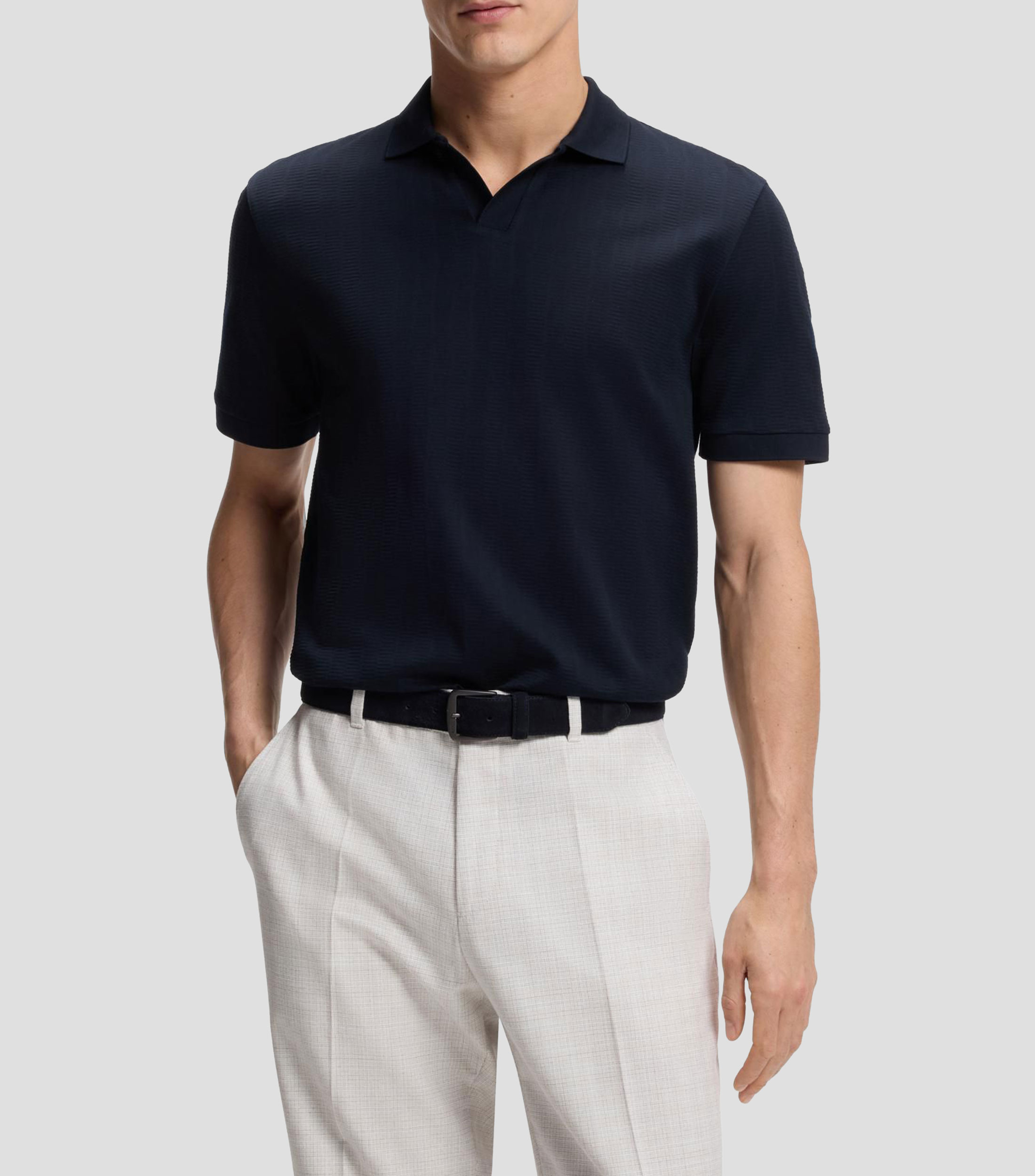 Polo en jacquard de algodón con cuello abierto Hombre